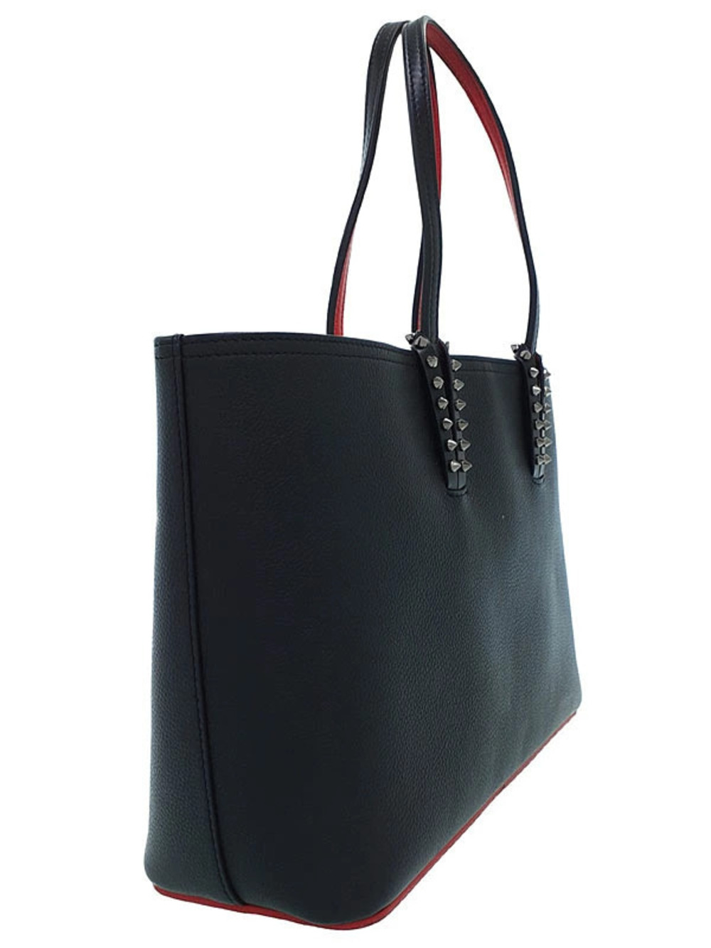 Christian Louboutin CABATA Stud Leather Bag Black Red Tote Black Red